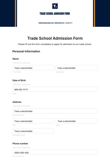 Free Trade School Admission Form Template to Edit Online