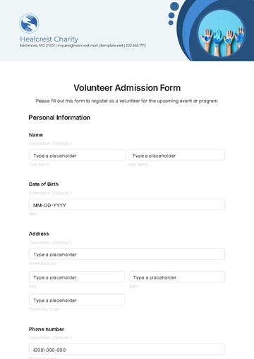Free Volunteer Admission Form Template to Edit Online