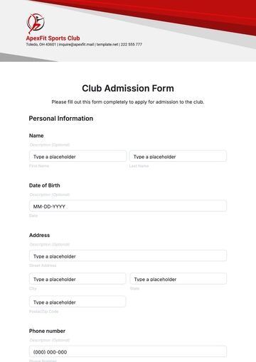 Free Club Admission Form Template to Edit Online