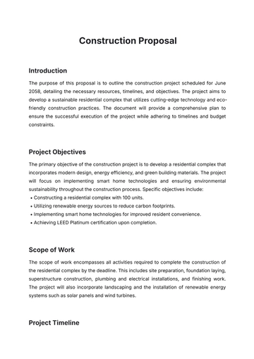 Free Construction Proposal Template to Edit Online