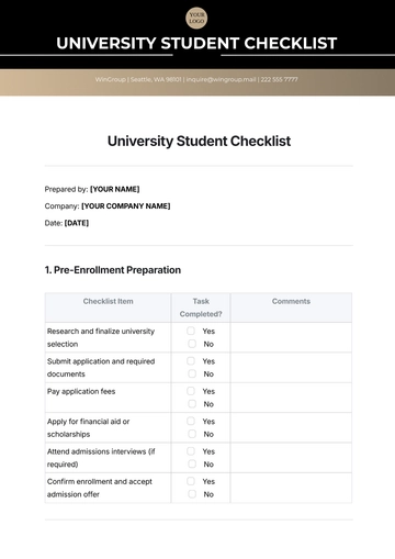 Free University Student Checklist Template to Edit Online