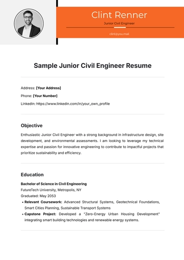 Free Sample Junior Civil Engineer Resume Template to Edit Online