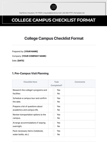 Free College Campus Checklist Format Template to Edit Online