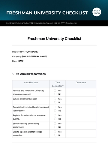 Free Freshman University Checklist Template to Edit Online