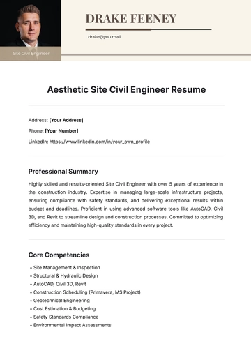 Free Aesthetic Site Civil Engineer Resume Template to Edit Online
