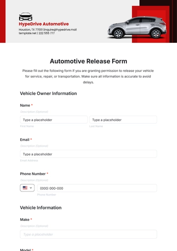 Free Automotive Release Form Template to Edit Online