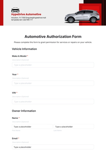Free Automotive Authorization Form Template to Edit Online