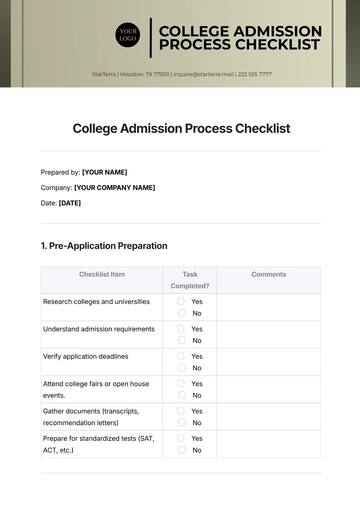 Free College Admission Process Checklist Template to Edit Online