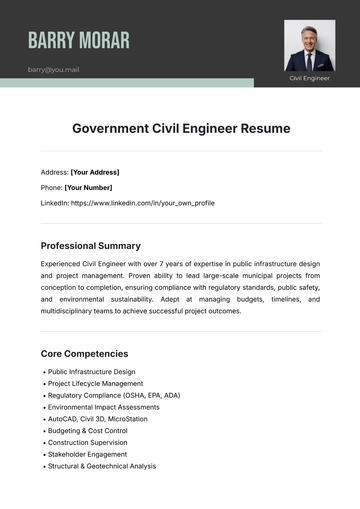 Free Government Civil Engineer Resume Template to Edit Online