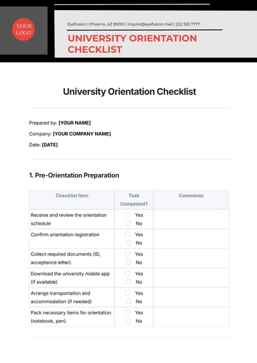 Free University Orientation Checklist Template to Edit Online
