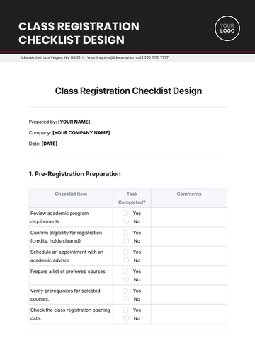 Free Class Registration Checklist Design Template to Edit Online