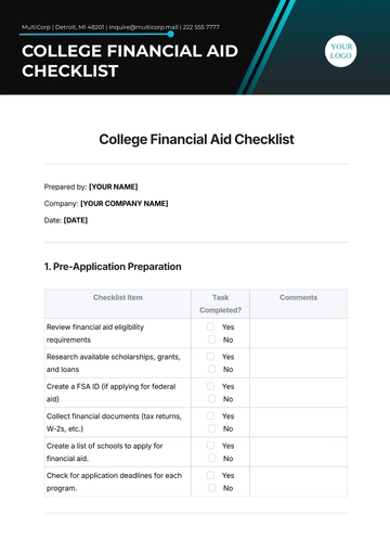 Free College Financial Aid Checklist Template to Edit Online
