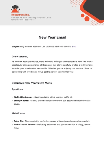 Free New Year Email Template to Edit Online