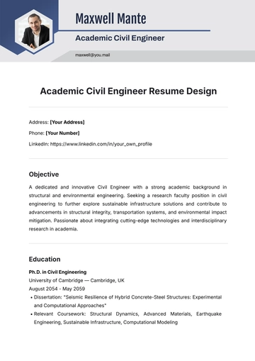 Free Academic Civil Engineer Resume Design Template to Edit Online