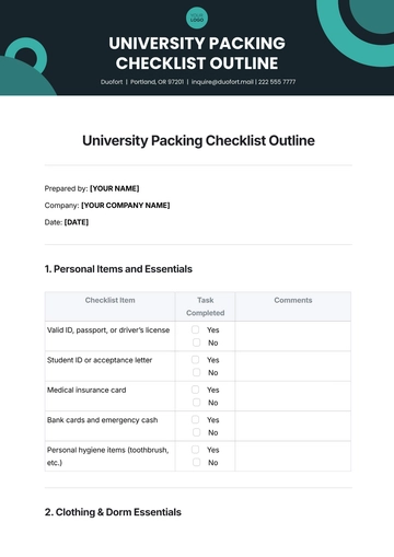 Free University Packing Checklist Outline Template to Edit Online