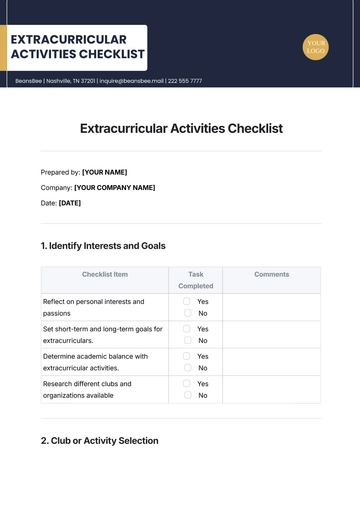 Free Extracurricular Activities Checklist Template to Edit Online