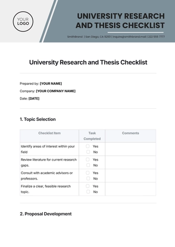 Free University Research and Thesis Checklist Template to Edit Online