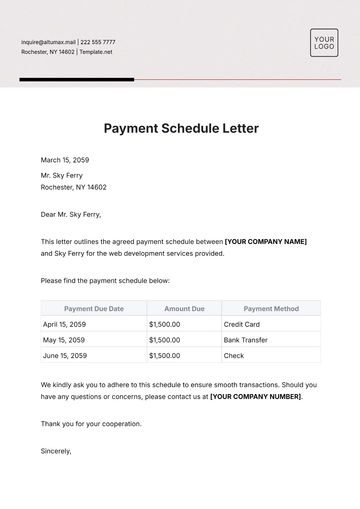 Free Payment Schedule Letter Template to Edit Online