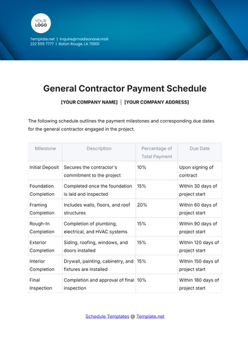 Free General Contractor Payment Schedule Template to Edit Online