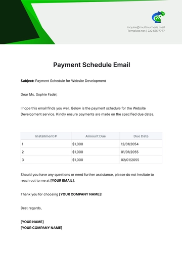 Free Payment Schedule Email Template to Edit Online