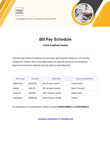 Free Bill Pay Schedule Template to Edit Online