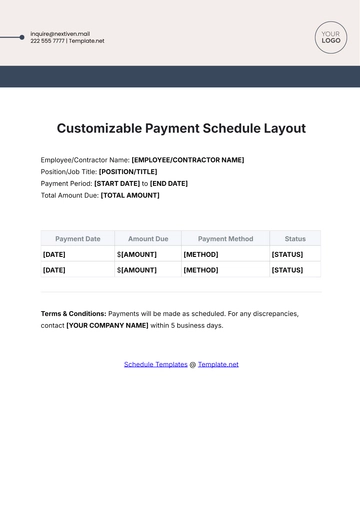 Free Customizable Payment Schedule Layout Template to Edit Online