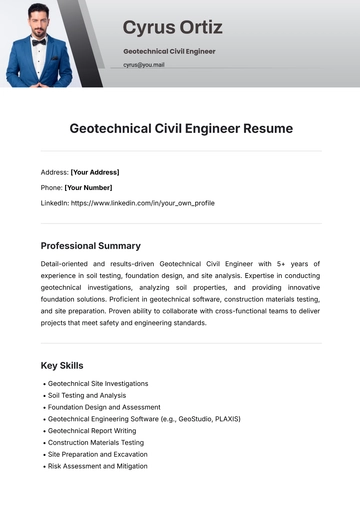 Free Geotechnical Civil Engineer Resume Template to Edit Online