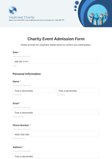 Free Charity Event Admission Form Template to Edit Online
