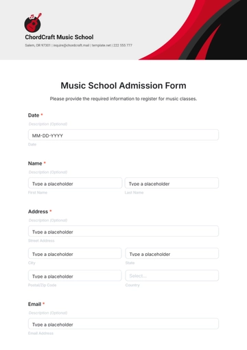 Free Music School Admission Form Template to Edit Online