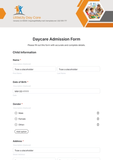 Free Daycare Admission Form Template to Edit Online