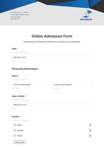 Free Online Admission Form Template to Edit Online