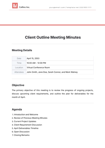 Free Client Outline Meeting Minutes Template to Edit Online