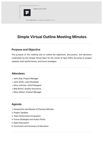Free Simple Virtual Outline Meeting Minutes Template to Edit Online