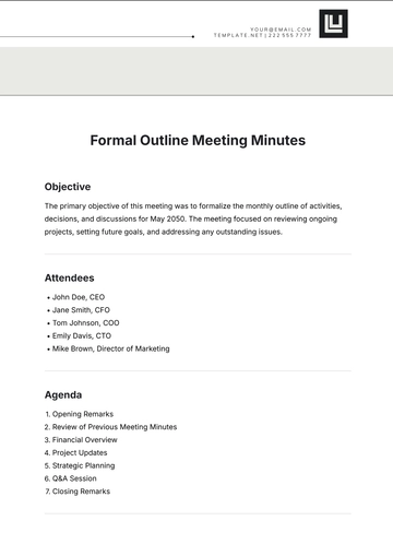 Free Formal Outline Meeting Minutes Template to Edit Online