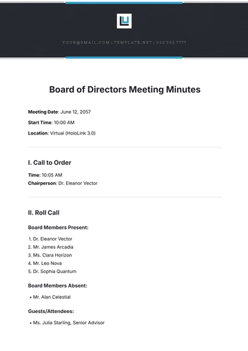 Free Board of Directors Outline Meeting Minutes Template to Edit Online