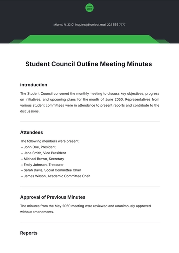 Free Student Council Outline Meeting Minutes Template to Edit Online