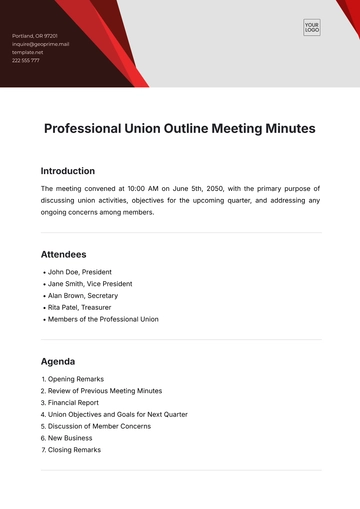 Free Professional Union Outline Meeting Minutes Template to Edit Online