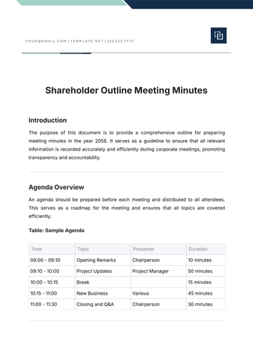 Free Shareholder Outline Meeting Minutes Template to Edit Online