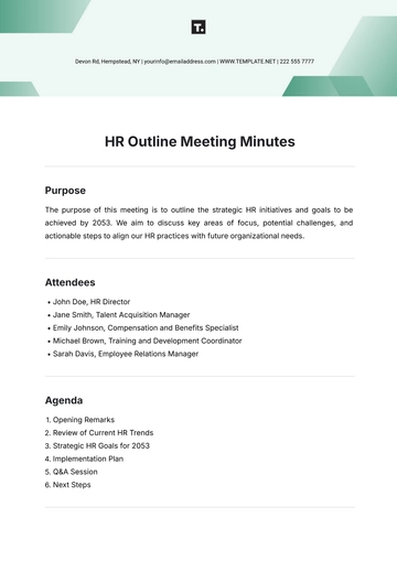 Free HR Outline Meeting Minutes Template to Edit Online