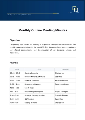 Free Monthly Outline Meeting Minutes Template to Edit Online