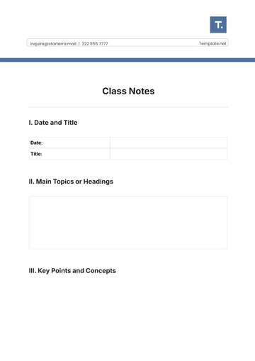 Free Class Notes Template to Edit Online