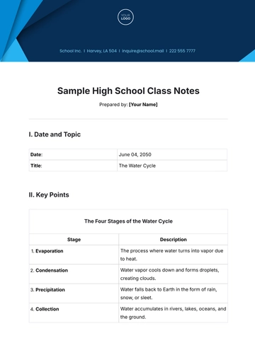 Free Sample High School Class Notes Template to Edit Online