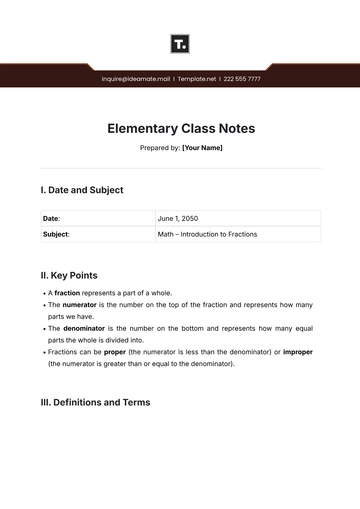 Free Elementary Class Notes Template to Edit Online