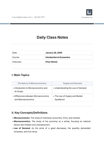 Free Daily Class Notes Template to Edit Online