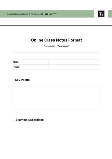 Free Online Class Notes Format Template to Edit Online