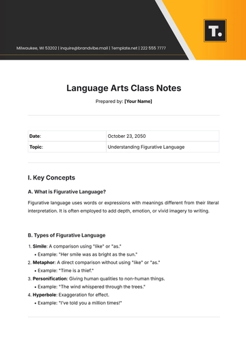 Free Language Arts Class Notes Template to Edit Online