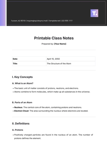 Free Printable Class Notes Template to Edit Online