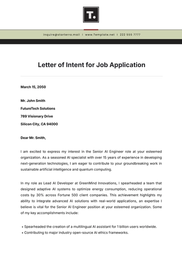 Free Letter of Intent for Job Application Template to Edit Online