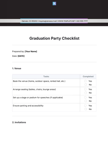 Free Graduation Party Checklist Template to Edit Online