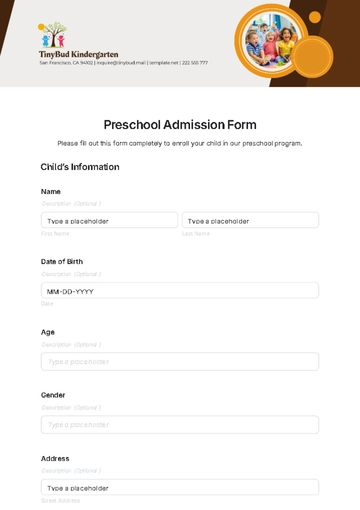 Free Preschool Admission Form Template to Edit Online